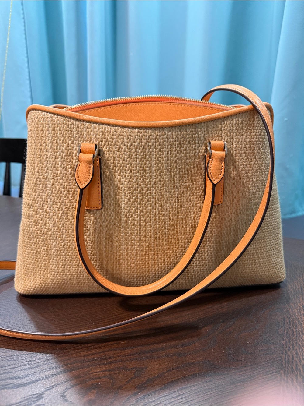 Thompson Street Kate Spade satchel (Large) Straw with leather cream orange trim. - Picture 2 of 6